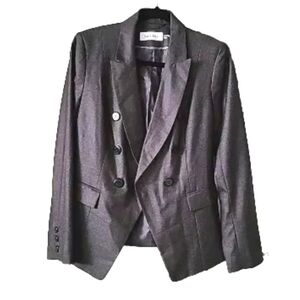 Calvin Klein Fitted Gray Double Breasted Suit Jacket Blazer Women's Size 6